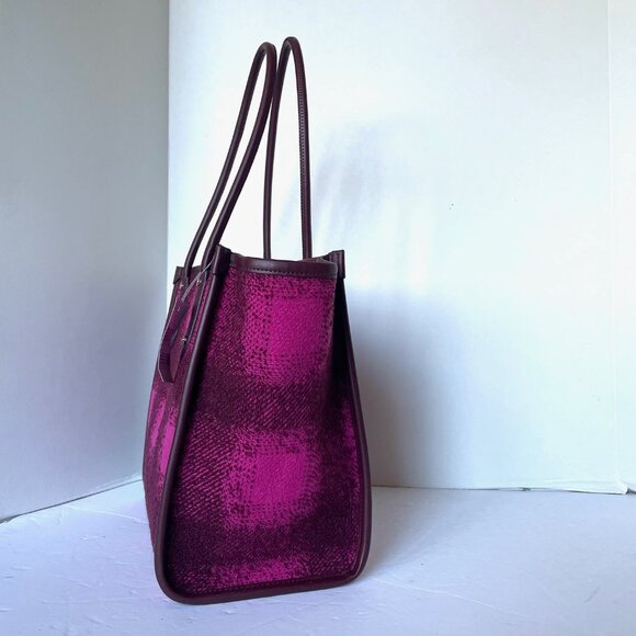 Kate Spade Ella Plaid Tweed Tote Medium Bright Rose Black Shoulder Bag - Picture 6 of 13